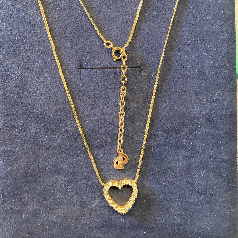 Simple Chris Dior Gold Tone Crystal Heart Necklace